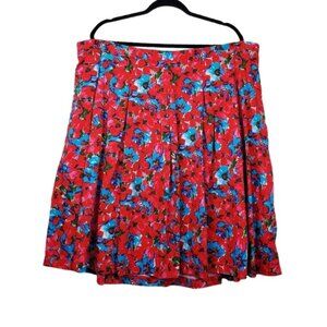 Talbots Womens Red Blue Floral Pleated Skirt Size 24W